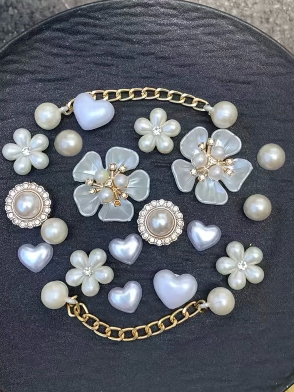 Beautiful Pearl and Gold Floral Shoe Accessories - Picture 4 of 4